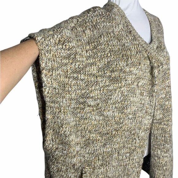 Pure Jill Wool Alpaca Cardigan Sweater Vest L/XL Brown Chunky Knit Cream Pockets - Picture 4 of 7
